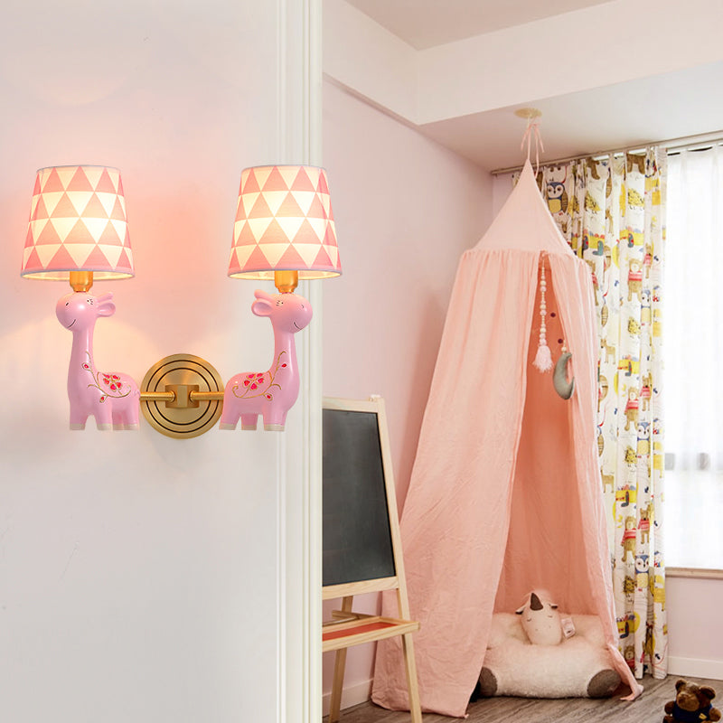 Giraffe Resin Wall Mount Light - Kids Pink Lighting With Fabric Shade 2 /