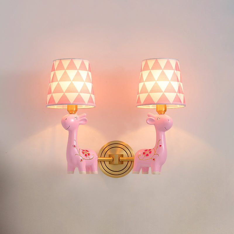 Giraffe Resin Wall Mount Light - Kids Pink Lighting With Fabric Shade