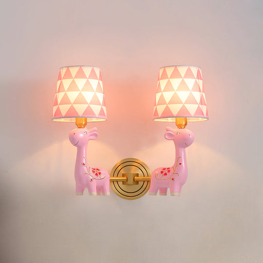 Giraffe Resin Wall Mount Light - Kids Pink Lighting With Fabric Shade