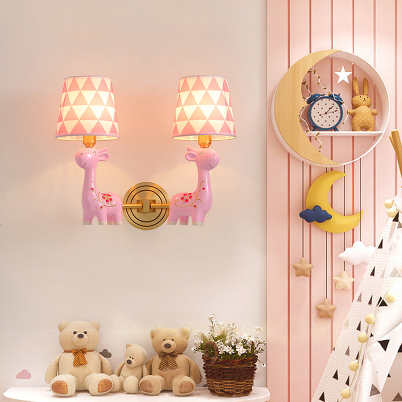 Giraffe Resin Wall Mount Light - Kids Pink Lighting With Fabric Shade