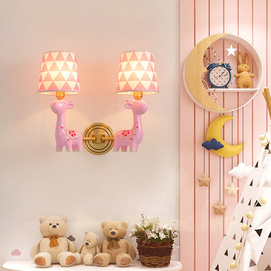 Giraffe Resin Wall Mount Light - Kids Pink Lighting With Fabric Shade