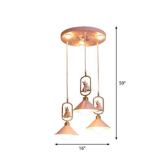 Cartoon Cone Shade Multi Ceiling Light - 6 Bulbs Nursery Suspension Lighting In Metallic Pink With