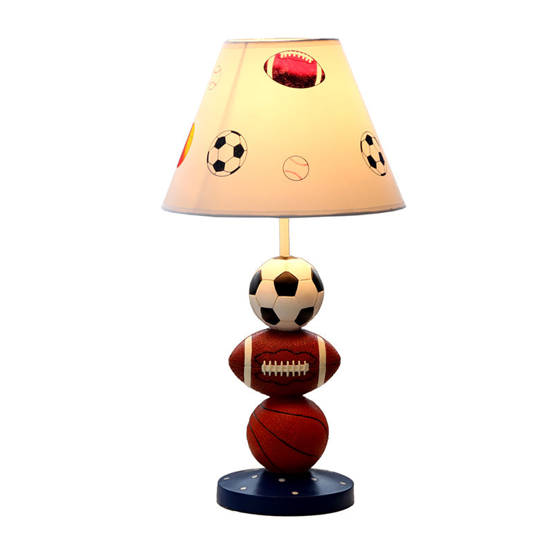 White Resin Sport Balls Nightstand Lamp - Single-Bulb Kids Table Light With Empire Shade