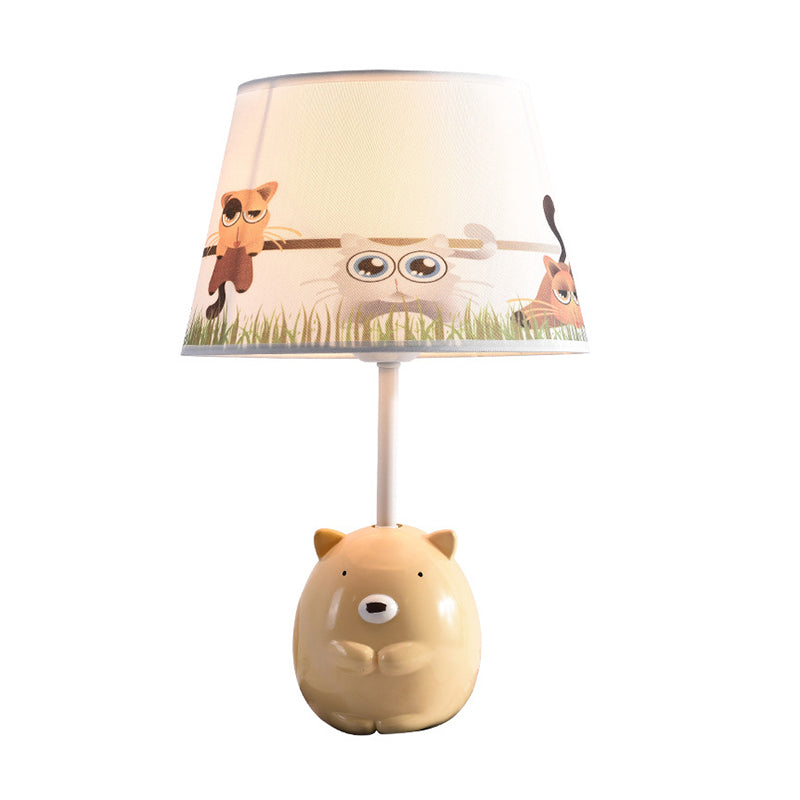 Kids Bear Nightstand Lamp - Resin Base Tapered Fabric Shade Apricot Color