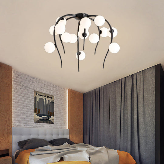 Black/Gold Flush Lamp with Milk White Glass and Weeping Branch Design - 15/20 Lights Ceiling Flush Mount for Living Room