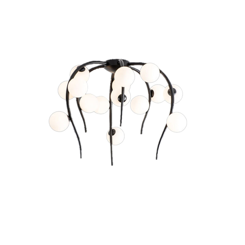 Black/Gold Flush Lamp with Milk White Glass and Weeping Branch Design - 15/20 Lights Ceiling Flush Mount for Living Room