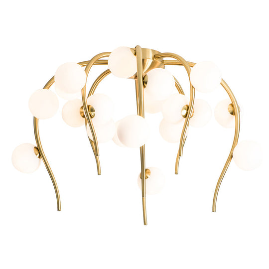 Black/Gold Flush Lamp with Milk White Glass and Weeping Branch Design - 15/20 Lights Ceiling Flush Mount for Living Room