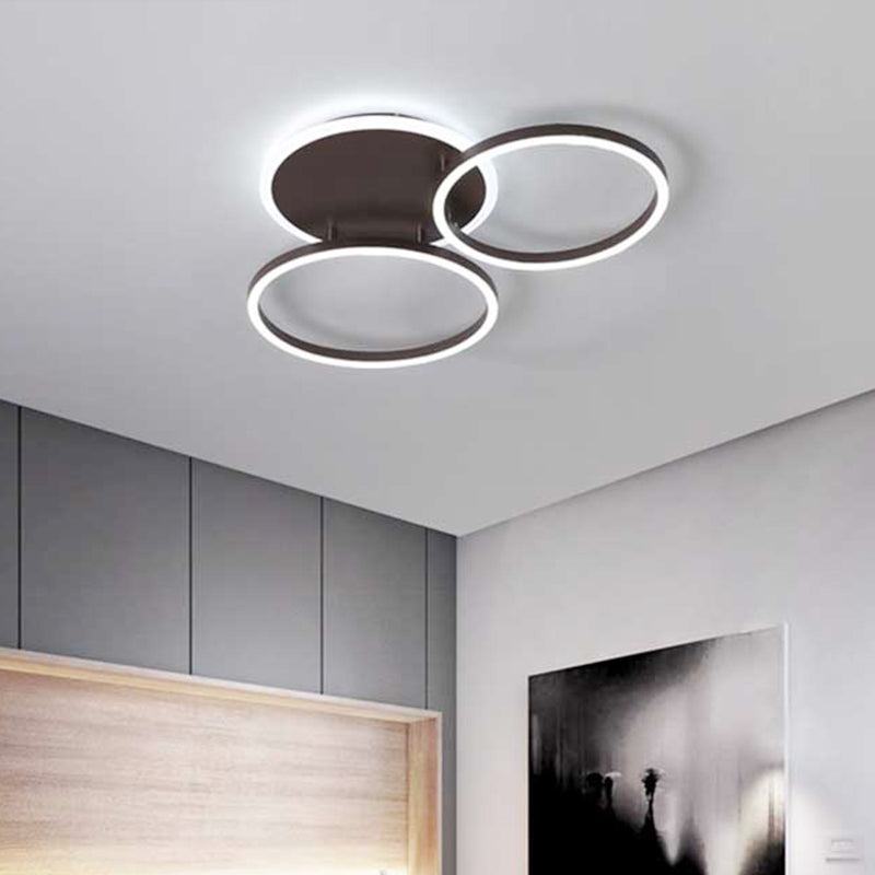 Postmodern LED Bedroom Ceiling Lamp with Black Hoop & Warm/White Light - 1/2/3 Heads Available