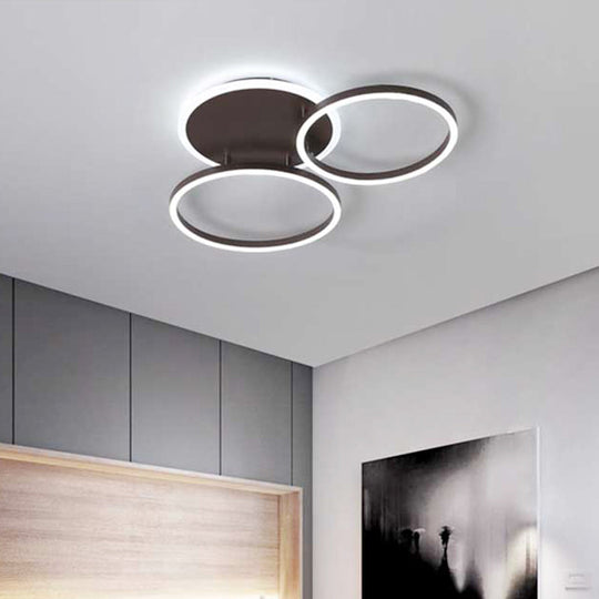 Postmodern Led Bedroom Ceiling Lamp With Black Hoop & Warm/White Light - 1/2/3 Heads Available