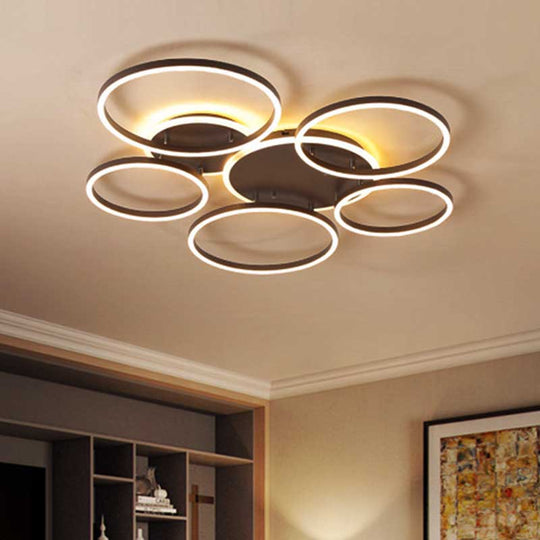 Postmodern LED Bedroom Ceiling Lamp with Black Hoop & Warm/White Light - 1/2/3 Heads Available