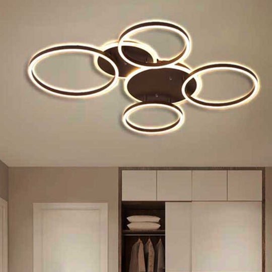 Postmodern LED Bedroom Ceiling Lamp with Black Hoop & Warm/White Light - 1/2/3 Heads Available