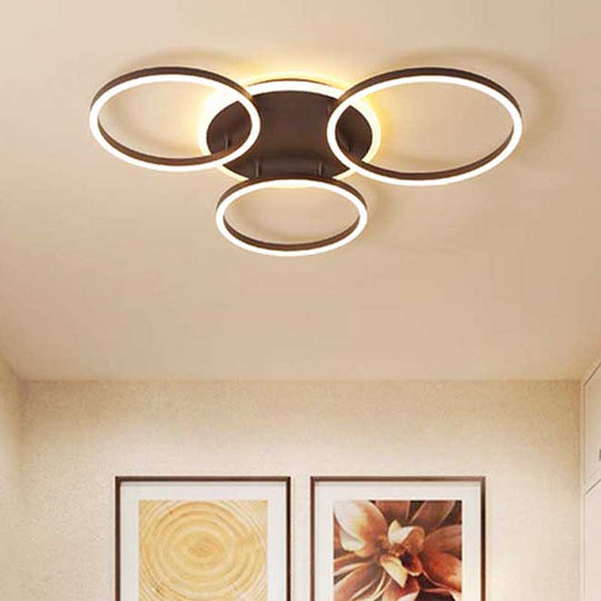 Postmodern LED Bedroom Ceiling Lamp with Black Hoop & Warm/White Light - 1/2/3 Heads Available