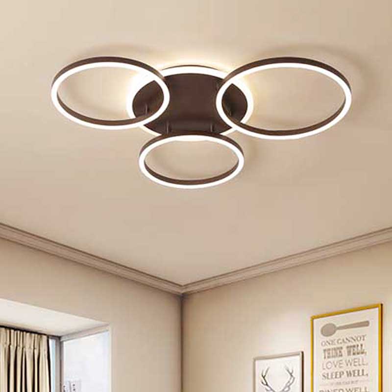 Postmodern LED Bedroom Ceiling Lamp with Black Hoop & Warm/White Light - 1/2/3 Heads Available