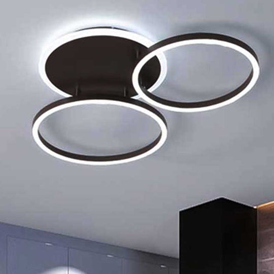 Postmodern LED Bedroom Ceiling Lamp with Black Hoop & Warm/White Light - 1/2/3 Heads Available