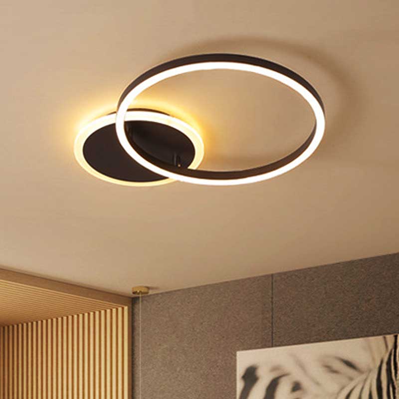 Postmodern LED Bedroom Ceiling Lamp with Black Hoop & Warm/White Light - 1/2/3 Heads Available