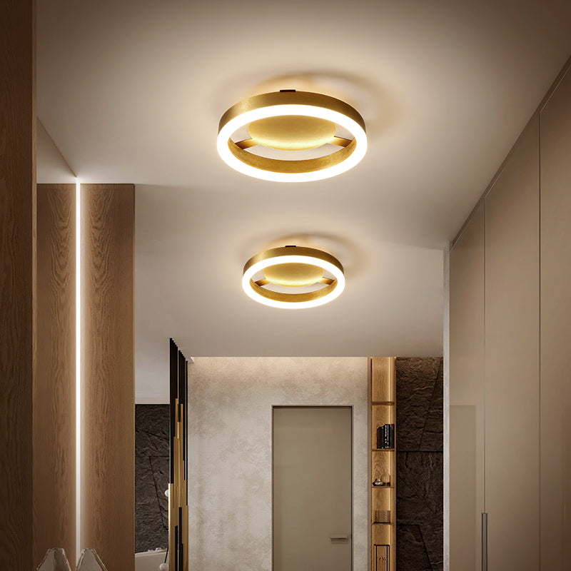 Golden Metal Ceiling Mounted LED Flush Lamp for Modern Corridors - Round/Square, Warm/White Light