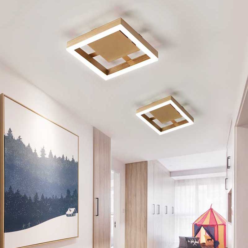 Golden Metal Ceiling Mounted LED Flush Lamp for Modern Corridors - Round/Square, Warm/White Light