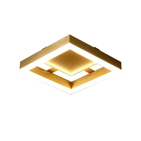 Golden Metal Ceiling Mounted LED Flush Lamp for Modern Corridors - Round/Square, Warm/White Light