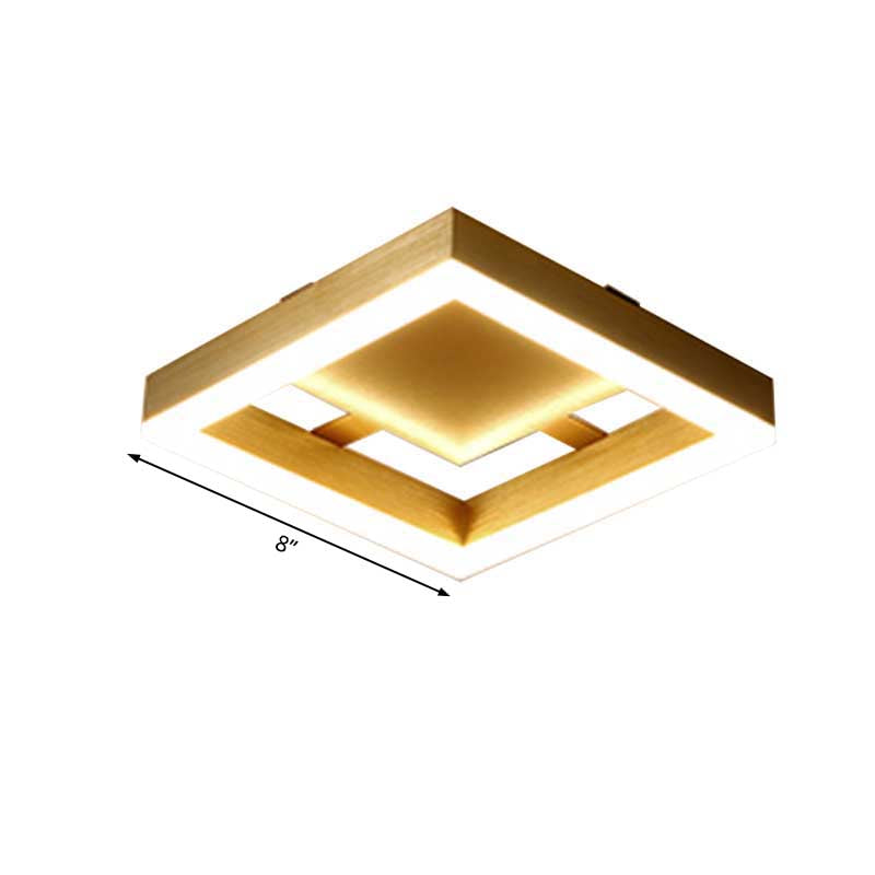 Golden Metal Ceiling Mounted LED Flush Lamp for Modern Corridors - Round/Square, Warm/White Light