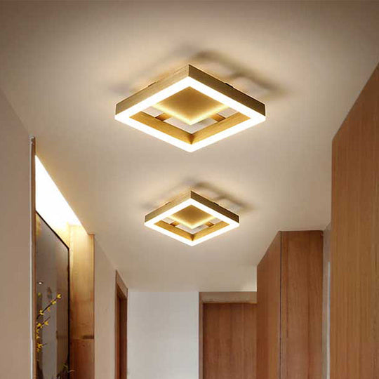 Golden Metal Ceiling Mounted LED Flush Lamp for Modern Corridors - Round/Square, Warm/White Light