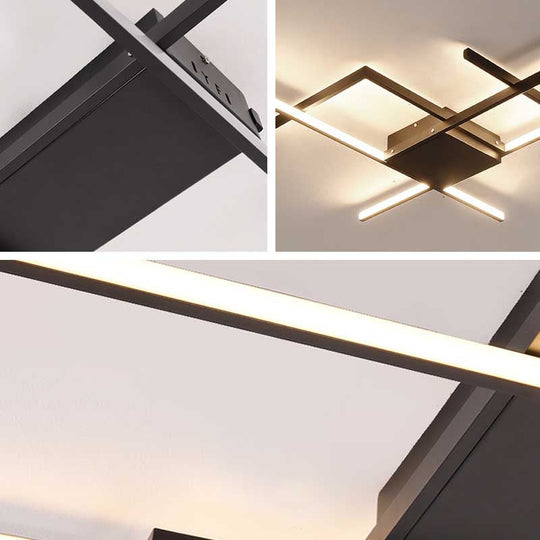 29.5/43 Wide Black Crossed Line Ceiling Flush Mount Led Light In Warm/White Light