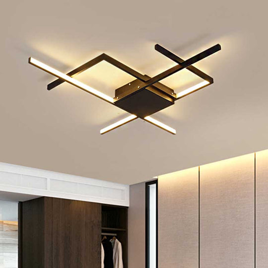 29.5"/43" Wide Black Crossed Line Ceiling Flush Mount LED Flush Light in Warm/White light