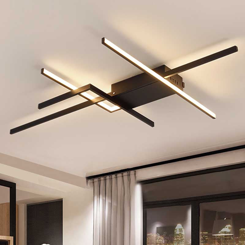 29.5/43 Wide Black Crossed Line Ceiling Flush Mount Led Light In Warm/White Light / 43 White