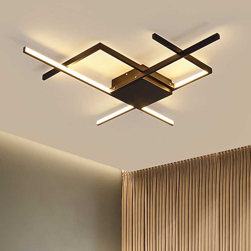 29.5"/43" Wide Black Crossed Line Ceiling Flush Mount LED Flush Light in Warm/White light