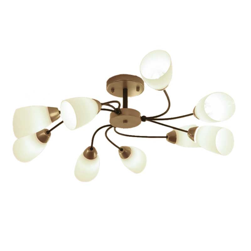 Modern Black/Gold Curly Floral Semi Flush Mount Ceiling Light - 9/12 Lights, Milk White Glass - Living Room Lighting Fixture