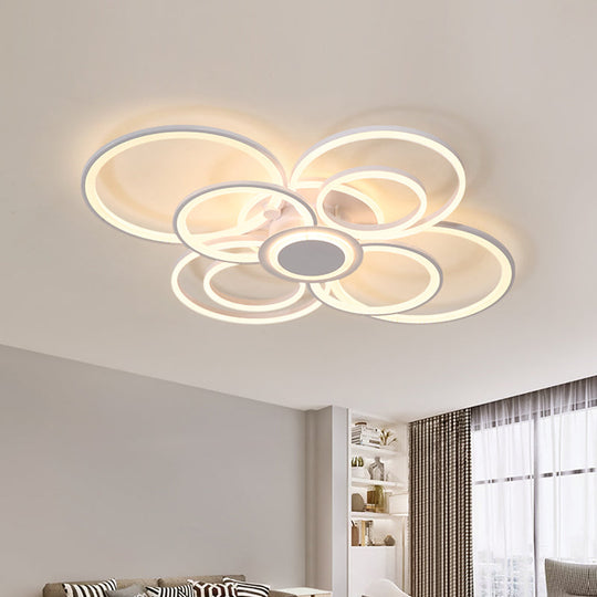 Contemporary Multi-Halo Flush Ceiling Light with Acrylic Shade, available in Warm/White Light, for Bedroom (4/6/8 Lights)