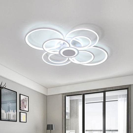 Contemporary Multi-Halo Flush Ceiling Light with Acrylic Shade, available in Warm/White Light, for Bedroom (4/6/8 Lights)