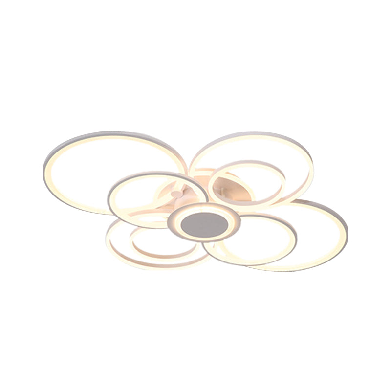 Contemporary Multi-Halo Flush Ceiling Light with Acrylic Shade, available in Warm/White Light, for Bedroom (4/6/8 Lights)