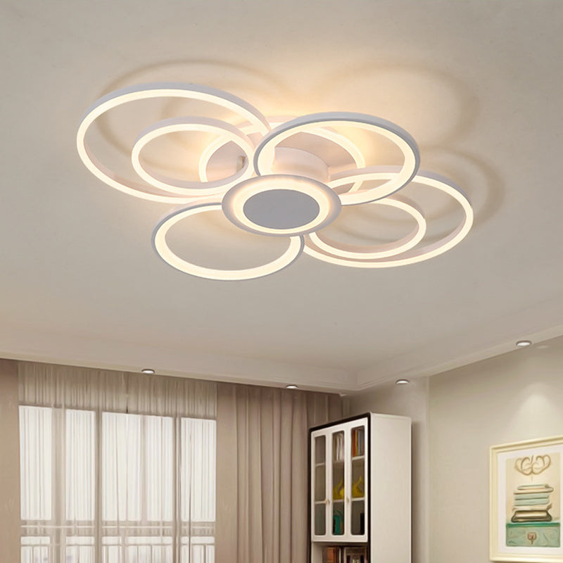 Contemporary Multi-Halo Flush Ceiling Light with Acrylic Shade, available in Warm/White Light, for Bedroom (4/6/8 Lights)