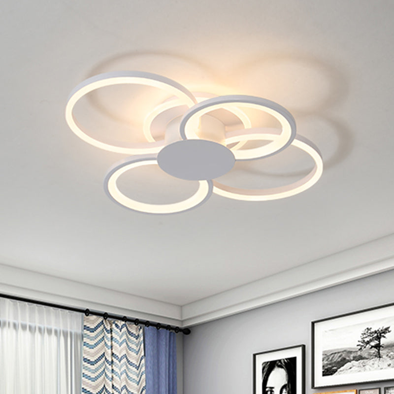 Contemporary Multi-Halo Flush Ceiling Light with Acrylic Shade, available in Warm/White Light, for Bedroom (4/6/8 Lights)