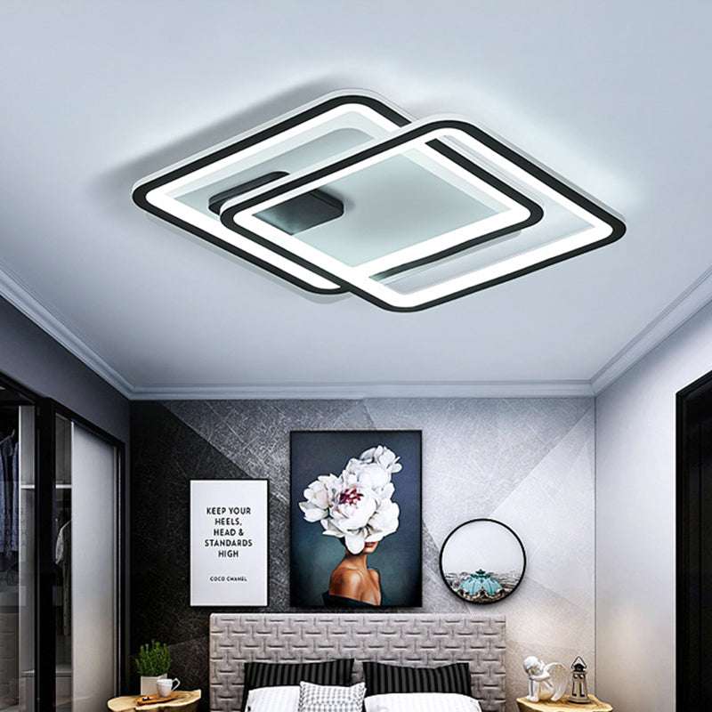 Contemporary Black 2-Tier Led Ceiling Flush Mount - 18/23 Wide | Warm/White Light / 18 Warm