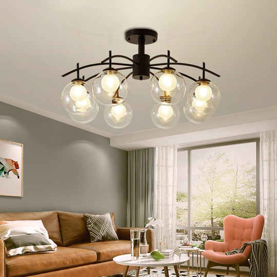 Contemporary Black Glass Ball Semi Flush Light - 3/5/6-Light Living Room Ceiling Chandelier