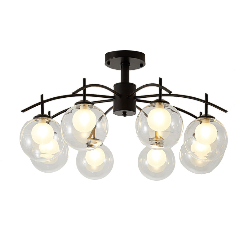 Contemporary Black Glass Ball Semi Flush Light - 3/5/6-Light Living Room Ceiling Chandelier