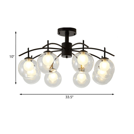 Contemporary Black Glass Ball Semi Flush Light - 3/5/6-Light Living Room Ceiling Chandelier