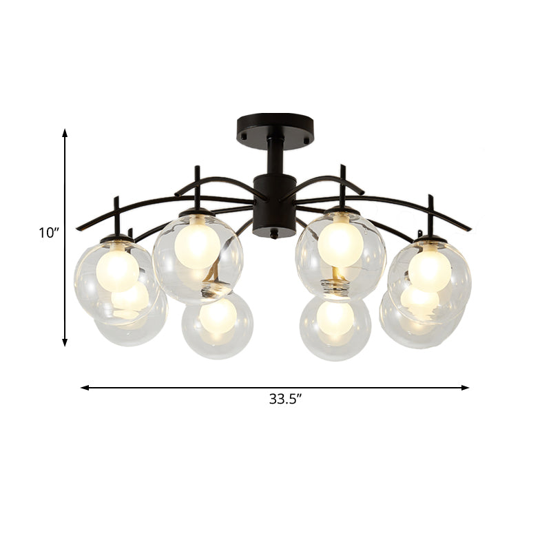 Contemporary Black Glass Ball Semi Flush Light - 3/5/6-Light Living Room Ceiling Chandelier