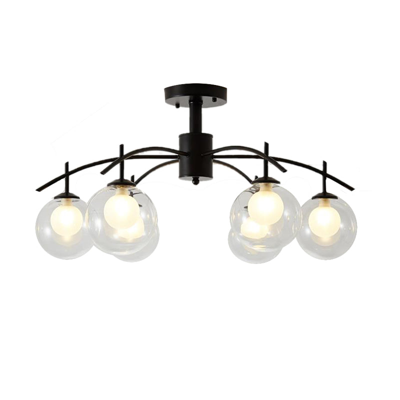 Contemporary Black Glass Ball Semi Flush Light - 3/5/6-Light Living Room Ceiling Chandelier