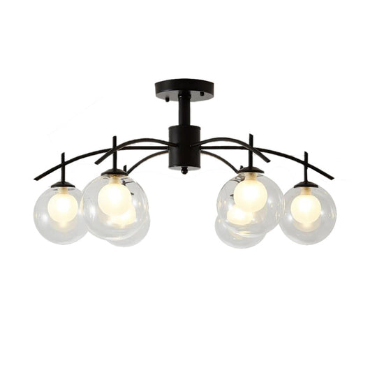 Contemporary Black Glass Ball Semi Flush Light - 3/5/6-Light Living Room Ceiling Chandelier