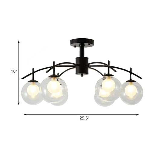 Contemporary Black Glass Ball Semi Flush Light - 3/5/6-Light Living Room Ceiling Chandelier