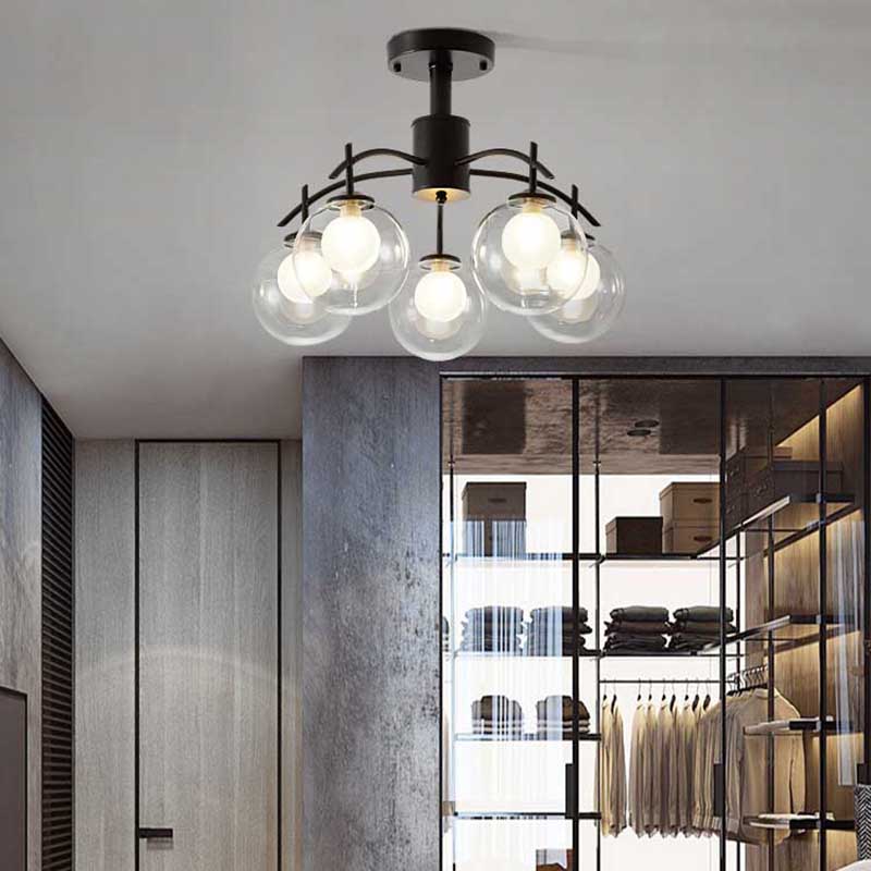 Contemporary Black Glass Ball Semi Flush Light - 3/5/6-Light Living Room Ceiling Chandelier 5 /