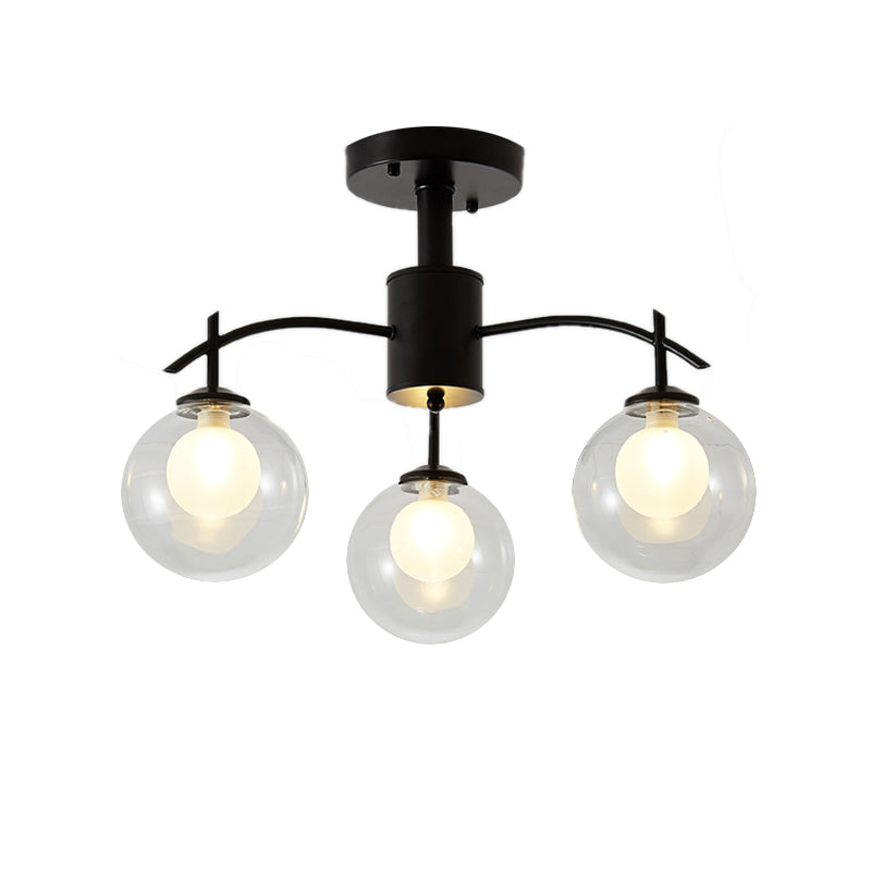 Contemporary Black Glass Ball Semi Flush Light - 3/5/6-Light Living Room Ceiling Chandelier