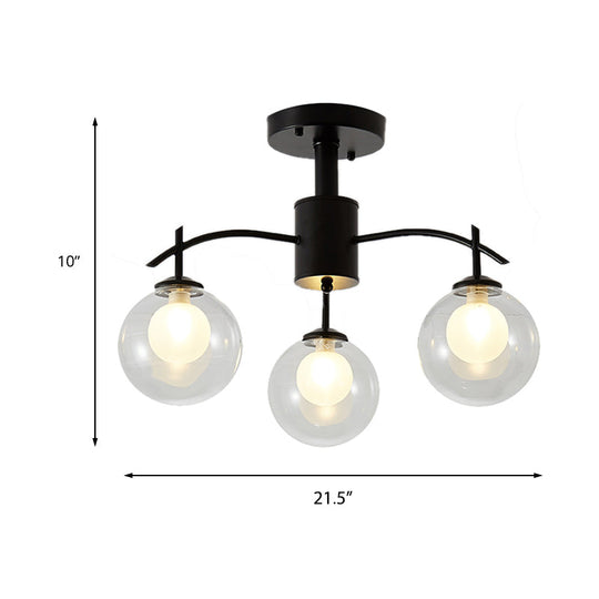 Contemporary Black Glass Ball Semi Flush Light - 3/5/6-Light Living Room Ceiling Chandelier