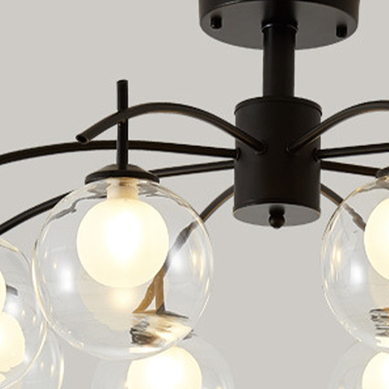 Contemporary Black Glass Ball Semi Flush Light - 3/5/6-Light Living Room Ceiling Chandelier