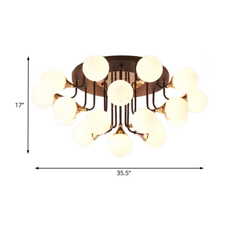 6/10/13 Semi Flush Chandelier With Milk White Glass Shades - Black Ceiling Mounted Sphere Light