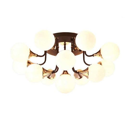 6/10/13 Semi Flush Chandelier with Milk White Glass Shades - Black Ceiling Mounted Sphere Light