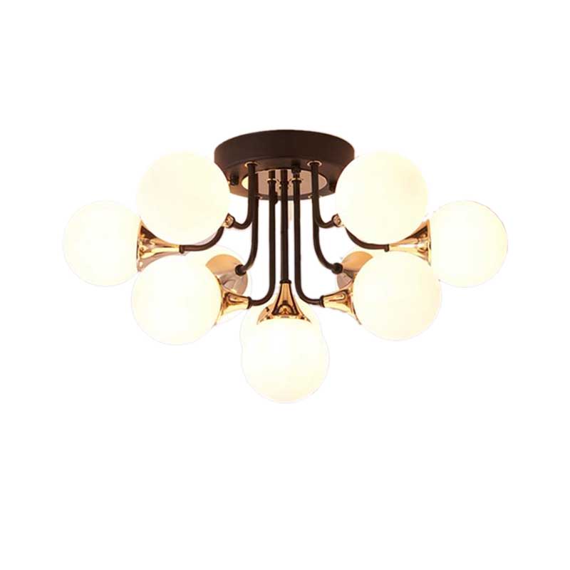 6/10/13 Semi Flush Chandelier with Milk White Glass Shades - Black Ceiling Mounted Sphere Light