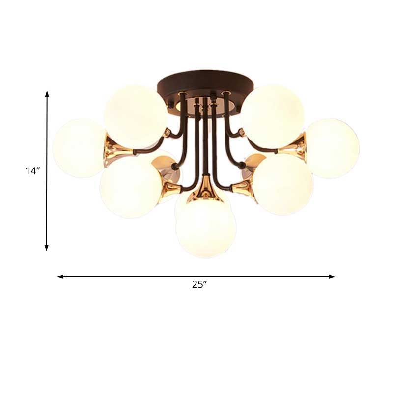 6/10/13 Semi Flush Chandelier With Milk White Glass Shades - Black Ceiling Mounted Sphere Light